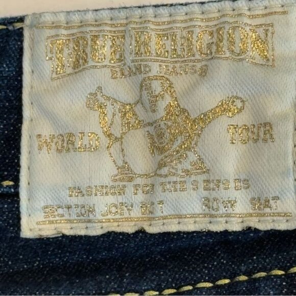 True Religion Jeans Joey Big T Flare Twisted Leg Size 27 Waist Denim Gold Stitch - Picture 6 of 13